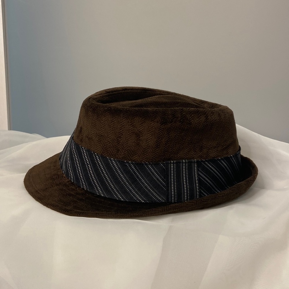 Corduroy Fedora. Dark Brown, sawtooth pattern, S/M